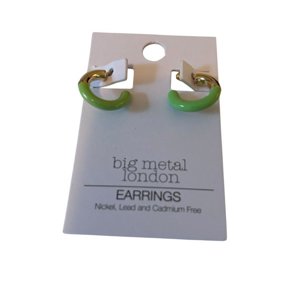 Big Metal London Gold & Lime Green Hoop Earrings. Perfect size for everyday wear